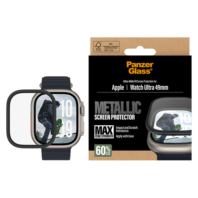Sticlă securizată UWF METALLIC pentru Apple Watch Ultra 49 mm, Negru, PanzerGlass