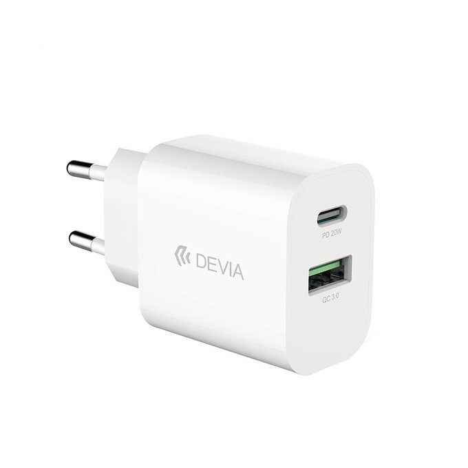 Adaptor de încărcare Smart USB-C + USB-A, PD 20W, alb, Devia
