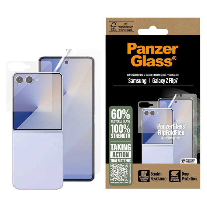 Folie de protecție UWF și sticlă securizată pentru Samsung Galaxy Z Flip7, Transparent, PanzerGlass