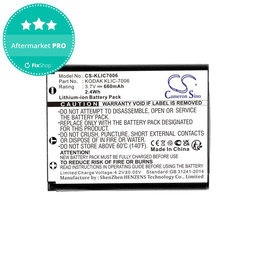 Baterie pentru Kodak EasyShare, 660mAh, Li-Ion, 3.7V, LB-012, KLIC-7006, HQ