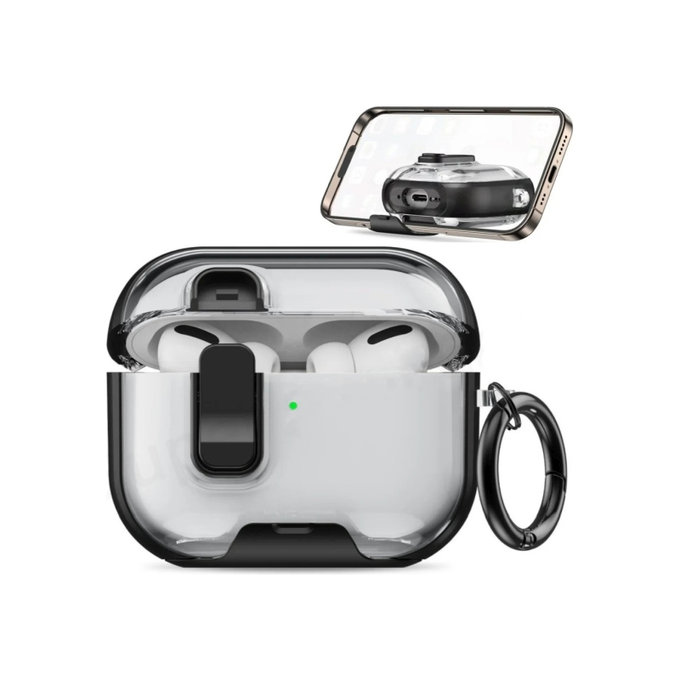 Silicon Caz cu suport telefon si carabina pentru AirPods Pro 3, Black