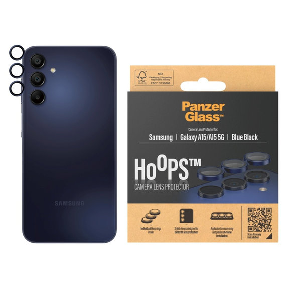 Protecție lentile cameră Hoops pentru Samsung A15/A15 5G, Albastru/Negru, PanzerGlass