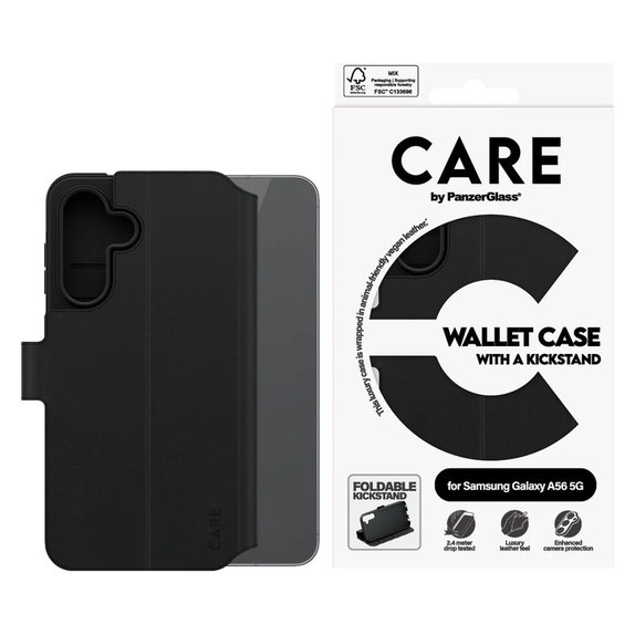 Caz Wallet Kickstand pentru Samsung Galaxy A56 5G, Negru, PanzerGlass