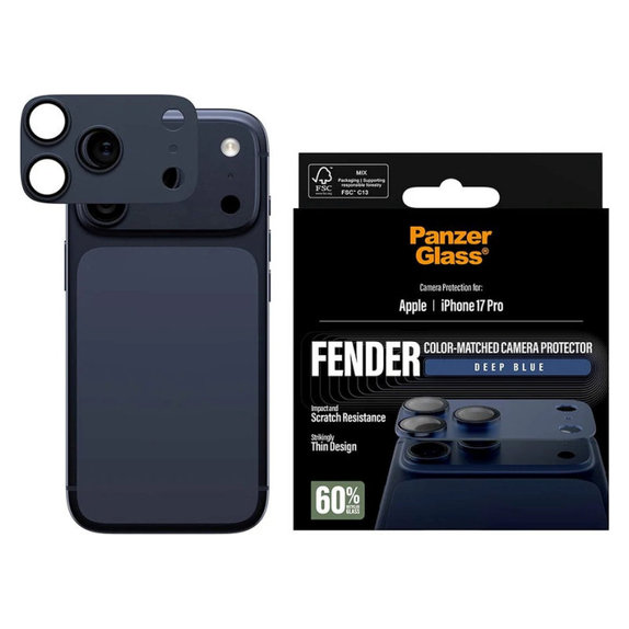 Protecție lentilă Fender pentru iPhone 17 Pro, Albastru, PanzerGlass