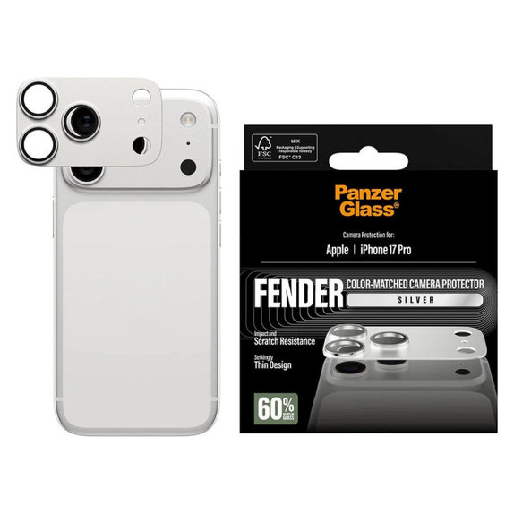 Protecție lentilă Fender pentru iPhone 17 Pro, Argintiu, PanzerGlass