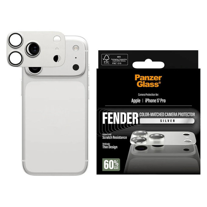 Protecție lentilă Fender pentru iPhone 17 Pro, Argintiu, PanzerGlass