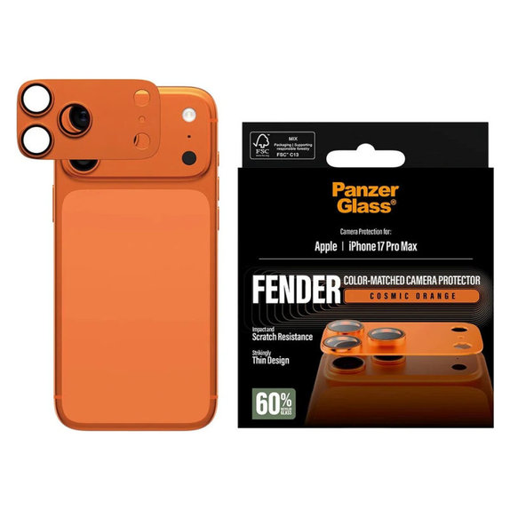 Protecție lentilă Fender pentru iPhone 17 Pro Max, Portocaliu, PanzerGlass