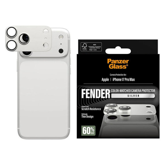 Protecție lentilă Fender pentru iPhone 17 Pro Max, Argintiu, PanzerGlass