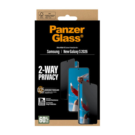 PanzerGlass - Sticlă securizată UWF 2-Way Privacy cu aplicator pentru Samsung Galaxy S26, transparentă