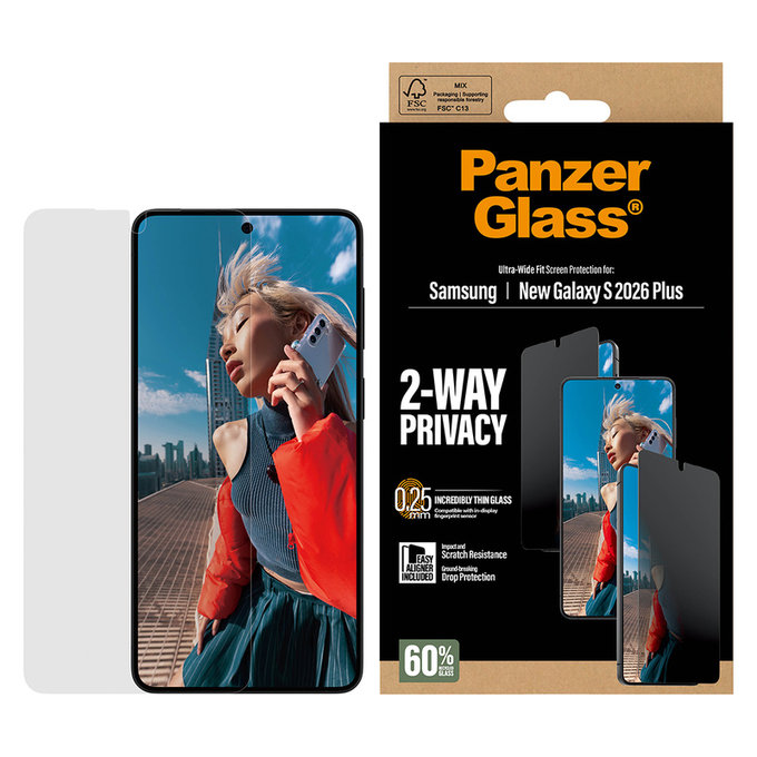 Sticlă securizată UWF 2-Way Privacy cu aplicator pentru Samsung Galaxy S26+, Transparent, PanzerGlass