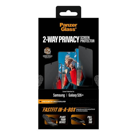 PanzerGlass - Sticlă securizată UWF 2-Way Privacy cu FASTFIT In-A-Box pentru Samsung Galaxy S26+, transparentă
