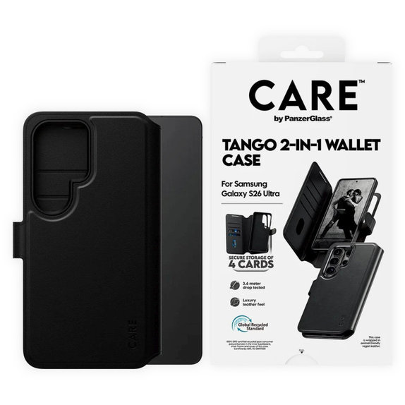 Caz Wallet Tango Two-In-One cu QI pentru Samsung S26 Ultra, negru, CARE