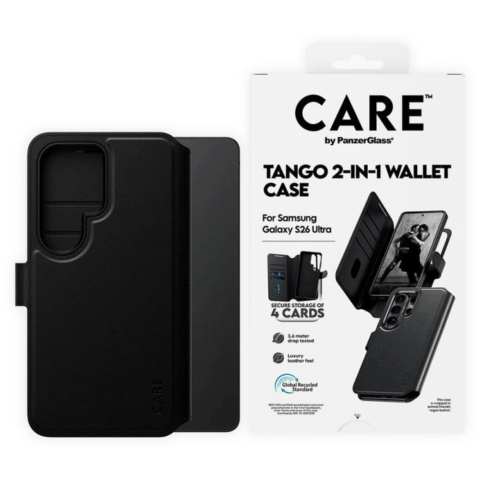 Caz Wallet Tango Two-In-One cu QI pentru Samsung S26 Ultra, negru, CARE
