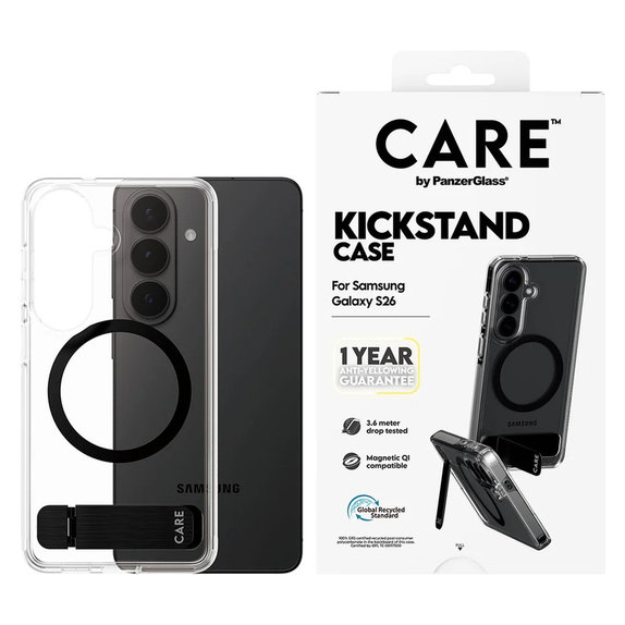 Caz Kickstand cu QI negru pentru Samsung Galaxy S26, Transparent, PanzerGlass