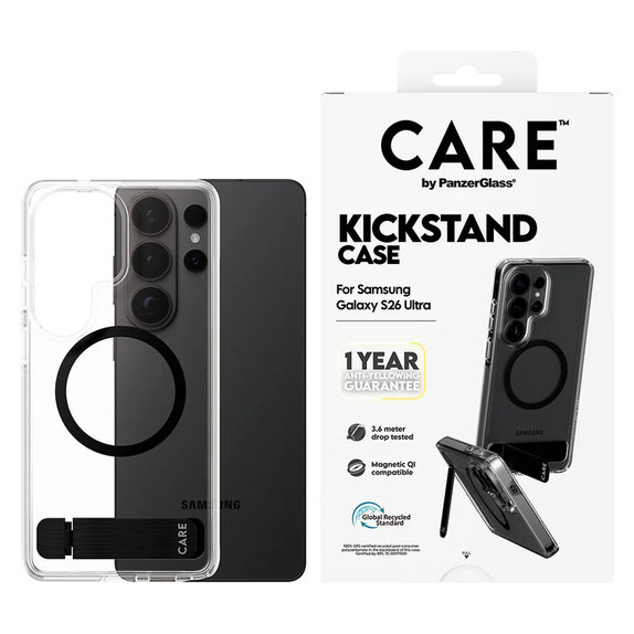 Caz Kickstand cu QI negru pentru Samsung Galaxy S26 Ultra, Transparent, PanzerGlass