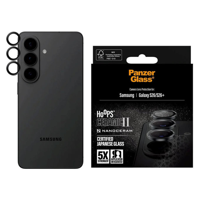 Protecție lentilă Hoops Ceramic II pentru Samsung S26/S26+, Negru, PanzerGlass