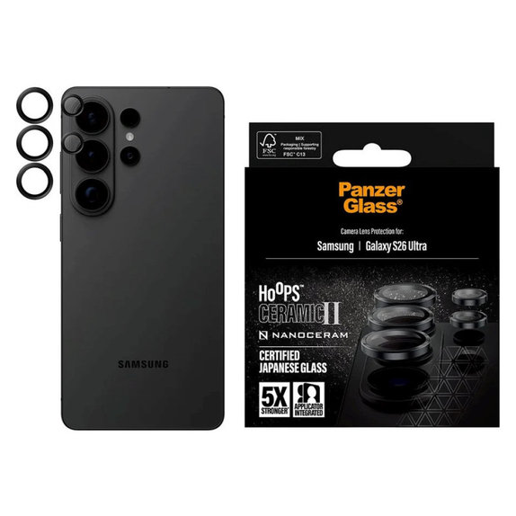 Protecție lentilă Hoops Ceramic II pentru Samsung S26 Ultra, Negru, PanzerGlass