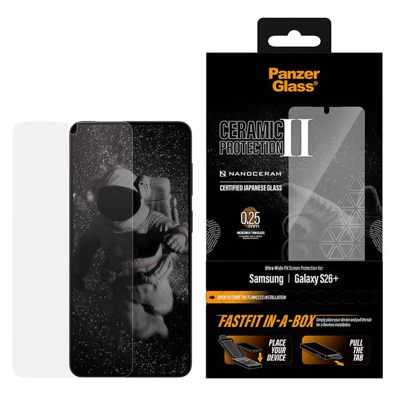 Sticlă securizată UWF Ceramic cu FASTFIT In-A-Box pentru Samsung Galaxy S26+, Transparent, PanzerGlass