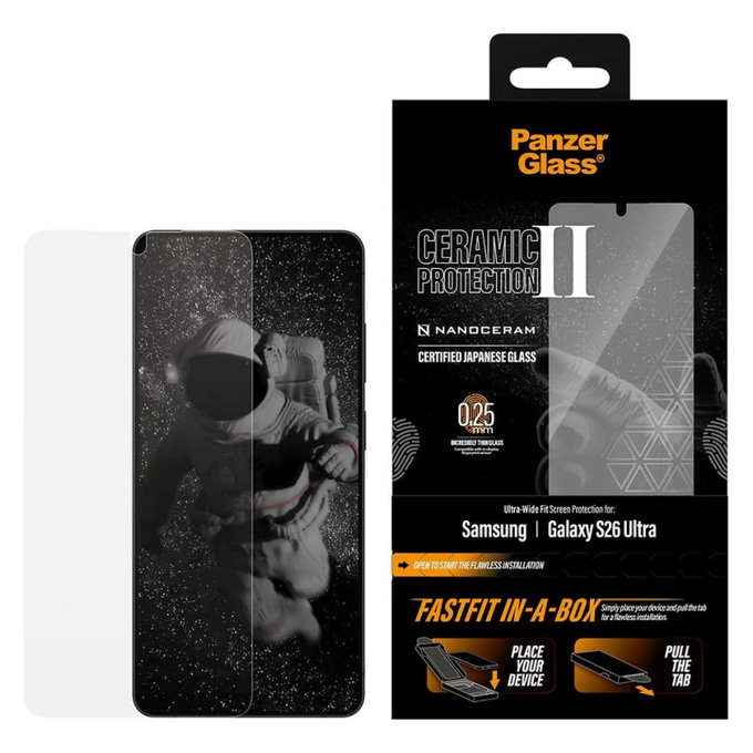 Sticlă securizată UWF Ceramic cu FASTFIT In-A-Box pentru Samsung S26 Ultra, Transparent, PanzerGlass