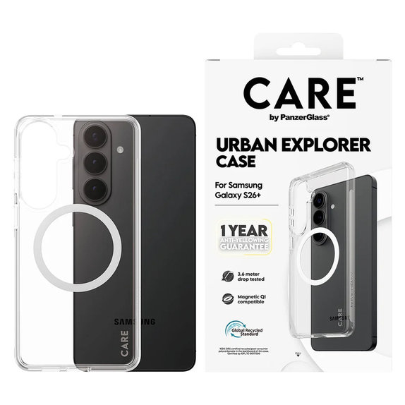 Caz Urban Explorer cu QI alb pentru Samsung Galaxy S26+, Transparent, PanzerGlass