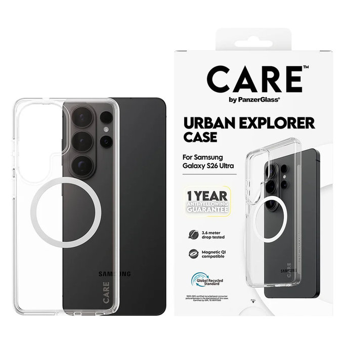 Caz Urban Explorer cu QI alb pentru Samsung Galaxy S26 Ultra, Transparent, PanzerGlass