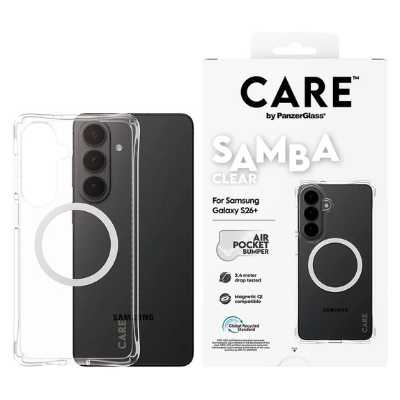 Caz Samba cu QI alb pentru Samsung Galaxy S26+, Transparent, PanzerGlass