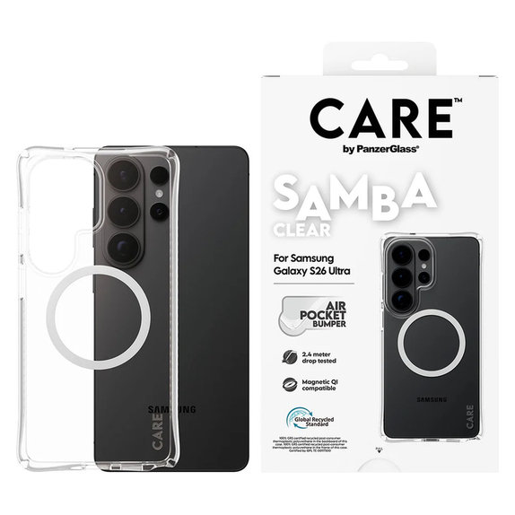 Caz Samba cu QI alb pentru Samsung Galaxy S26 Ultra, Transparent, PanzerGlass
