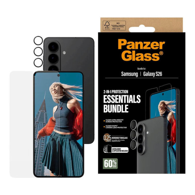 Bundle Essentials 2 în 1 pentru Samsung S26, PanzerGlass