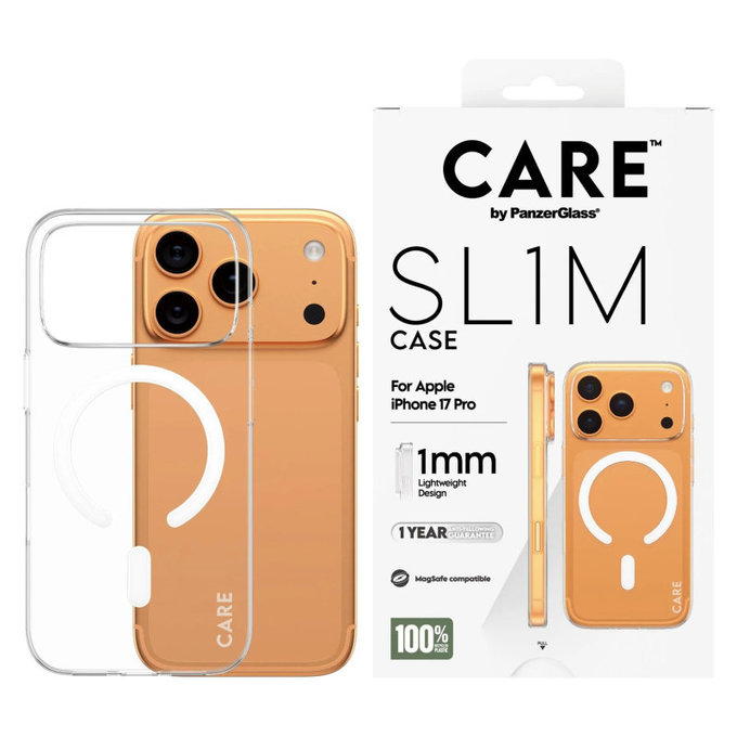Caz SL1M pentru iPhone 17 Pro, transparent, CARE