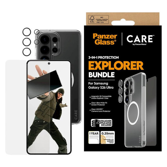 Bundle 3 în 1 Explorer pentru Samsung S26 Ultra, PanzerGlass