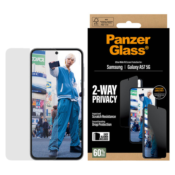 Sticlă securizată UWF Privacy cu aplicator pentru Samsung Galaxy A57, Transparent, PanzerGlass