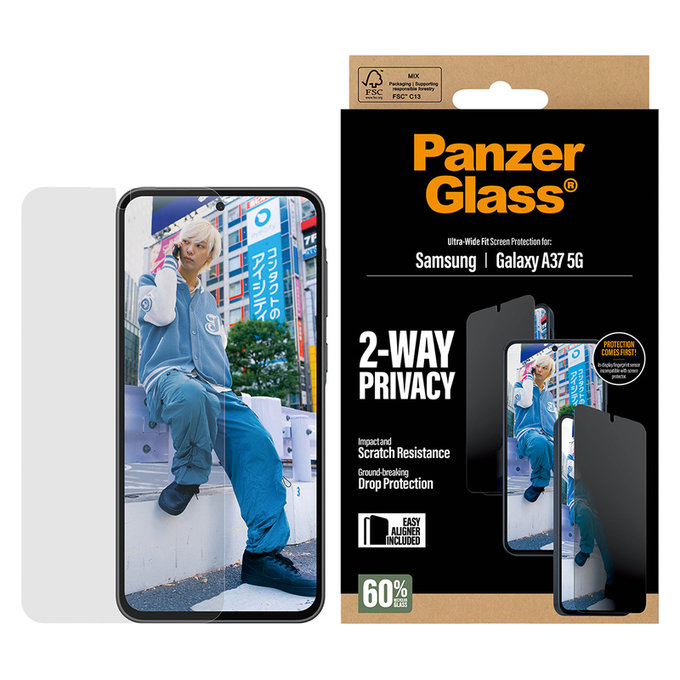 Sticlă securizată UWF Privacy cu aplicator pentru Samsung Galaxy A37, Transparent, PanzerGlass