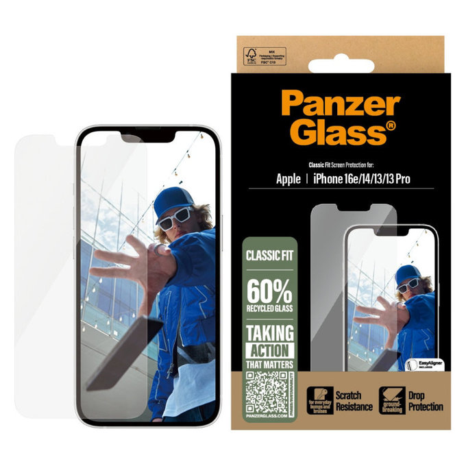 Sticlă securizată cu aplicator pentru iPhone 17e/16e/14/13/13 Pro, Transparentă, PanzerGlass