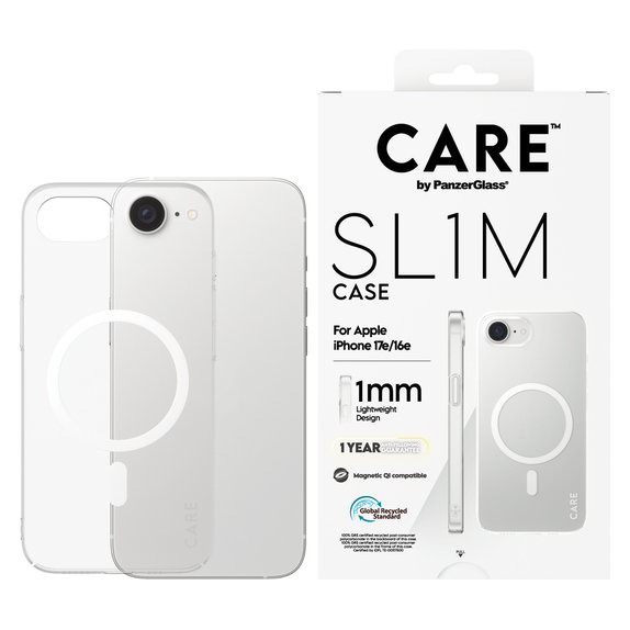 Caz SL1M cu MagSAFE by PanzerGlass pentru iPhone 17e/16e, Transparent, PanzerGlass