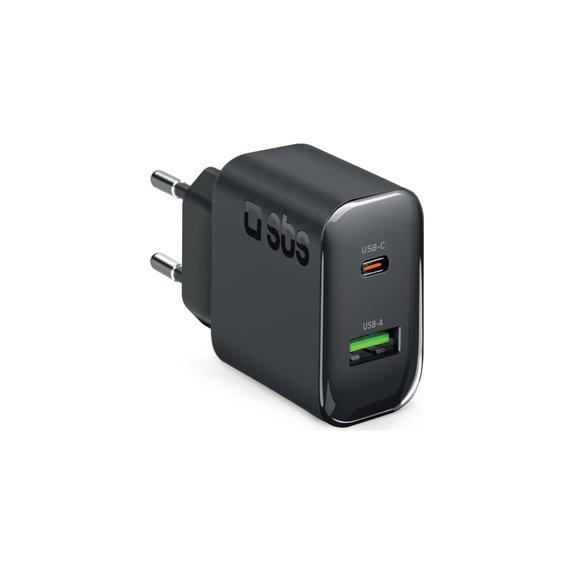 Adaptor de călătorie USB-A/USB-C, GaN, 65 W PD, negru, SBS