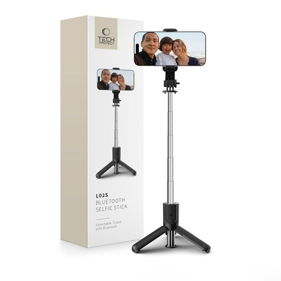 Selfie stick cu trepied L02S, neagră, Tech-Protect