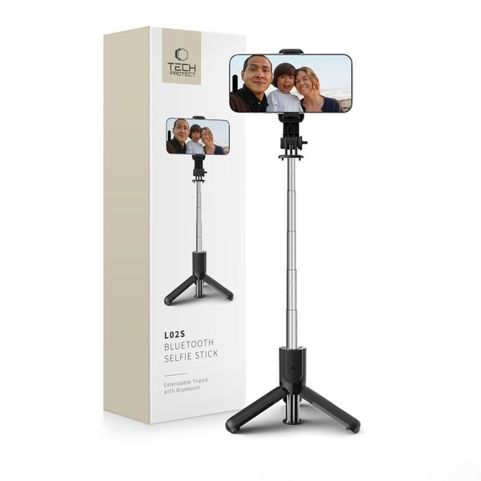 Selfie stick cu trepied L02S, neagră, Tech-Protect