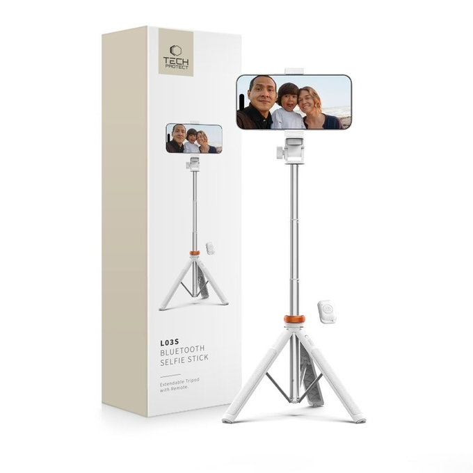 Selfie stick cu trepied L03S, albă, Tech-Protect