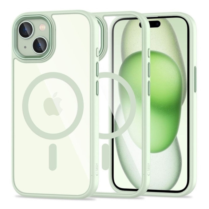 Husă MagMat MagSafe pentru iPhone 15, verde/transparentă, Tech-Protect