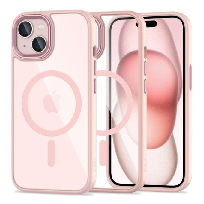 Husă MagMat MagSafe pentru iPhone 15, roz/transparentă, Tech-Protect