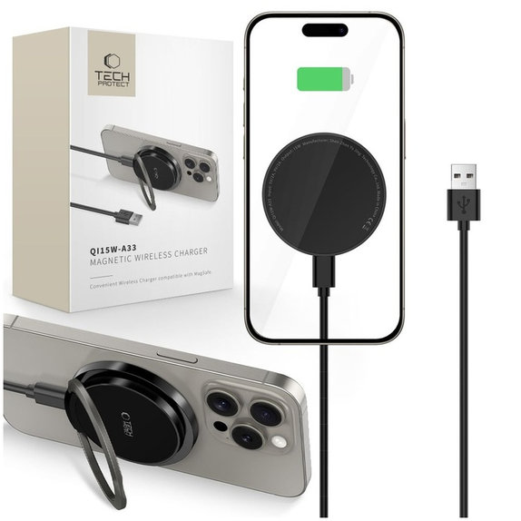 Încărcător wireless QI15W-A33 Magnetic MagSafe, neagră, Tech-Protect