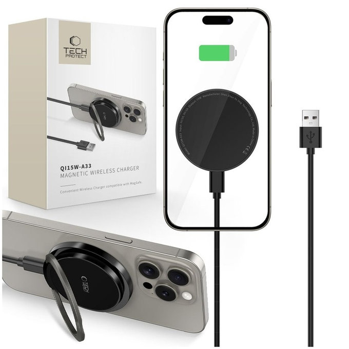 Încărcător wireless QI15W-A33 Magnetic MagSafe, neagră, Tech-Protect