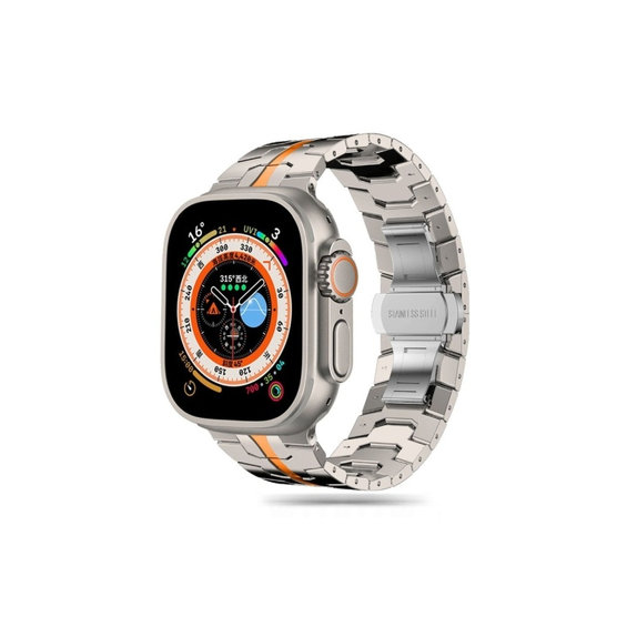 Curea Stainless Line pentru Apple Watch 8 / 9 / 10 / 11 / SE / Ultra (44 / 45 / 46 / 49 mm), Titanium/Orange, Tech-Protect