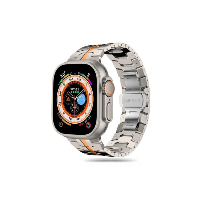 Curea Stainless Line pentru Apple Watch 8 / 9 / 10 / 11 / SE / Ultra (44 / 45 / 46 / 49 mm), Titanium/Orange, Tech-Protect