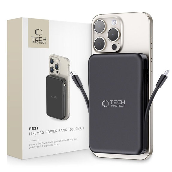 Power bank PB31 Lifemag MagSafe 10000mAh, neagră, Tech-Protect