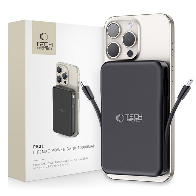 Power bank PB31 Lifemag MagSafe 10000mAh, neagră, Tech-Protect