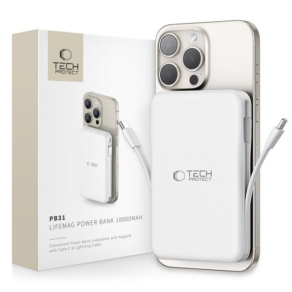 Power bank PB31 Lifemag MagSafe 10000mAh, albă, Tech-Protect