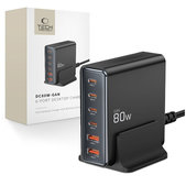 Încărcător de rețea DC80W-GAN 6-PORT PD 80W / QC3.0, neagră, Tech-Protect