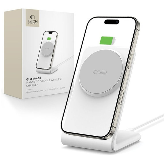 Încărcător wireless QI15W-A38 Magnetic MagSafe, albă, Tech-Protect