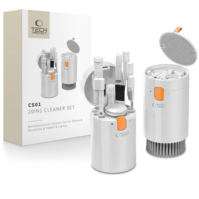 Set de curățare CS01 20 în 1 pentru electronice, alb, Tech-Protect